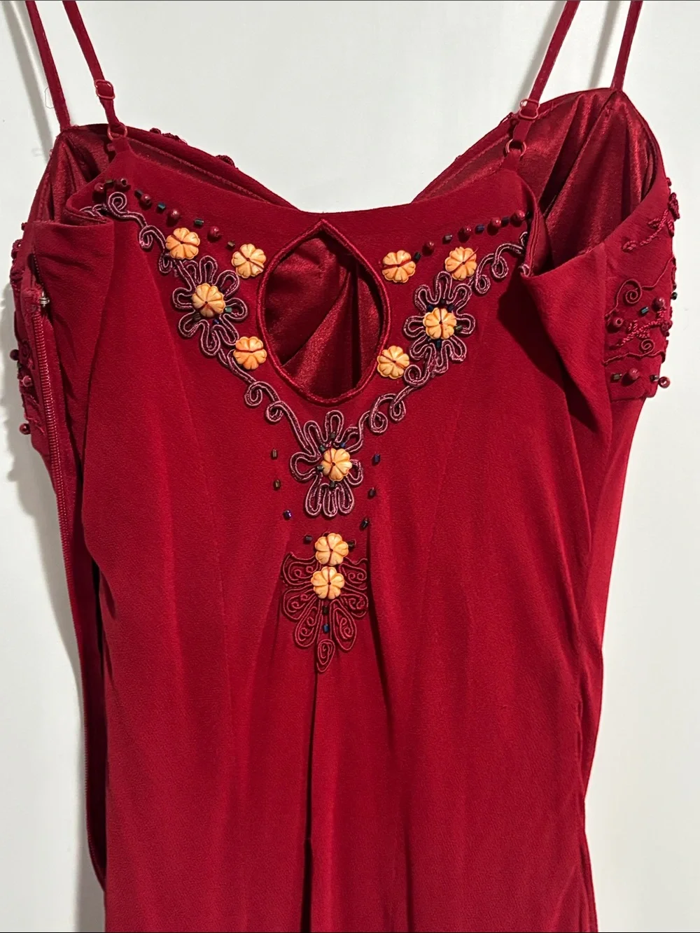 Sue Wong Deep Red Beaded Spaghetti-Strap Mini Dress - Picture 5 of 6
